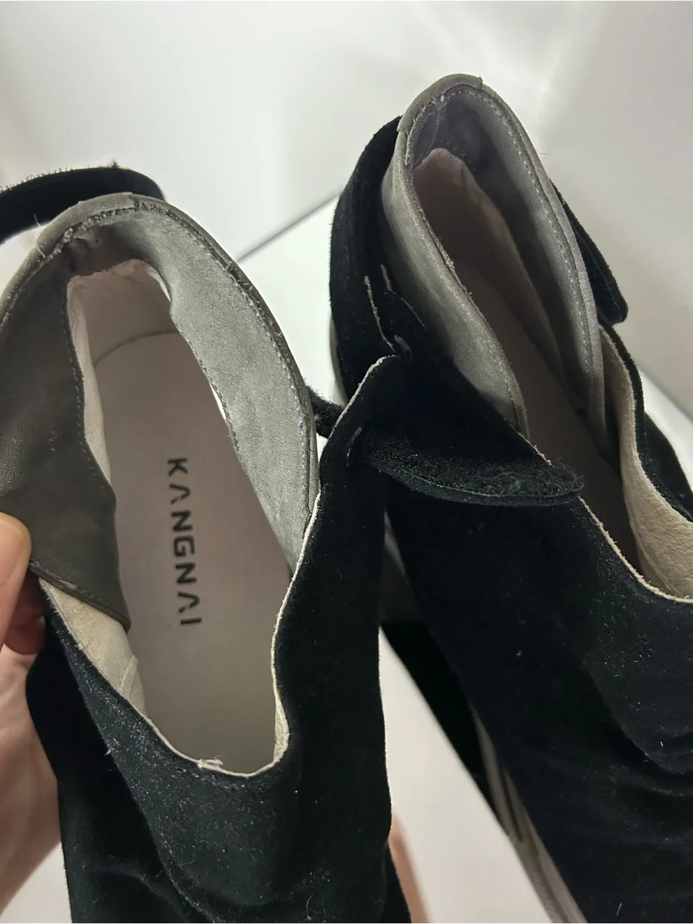 KANGNAI Navy and Grey Preppy Sporty Wedge Sneaker W/Velcro Closure